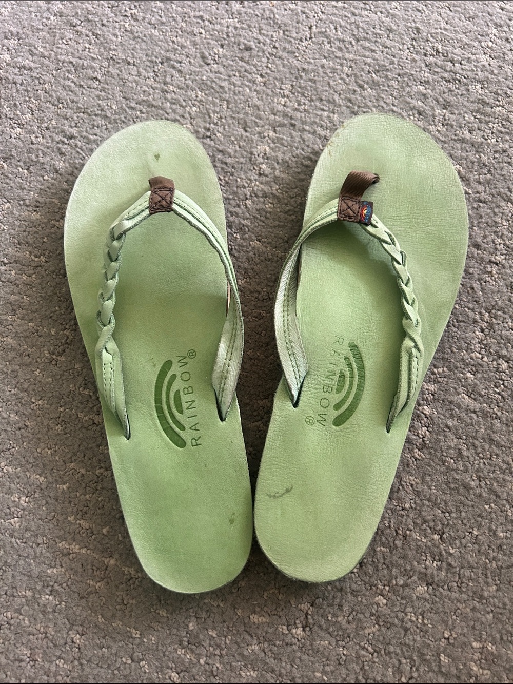 Rainbow Women’s Braided Thong Sandals in Light Green with Brown Accent